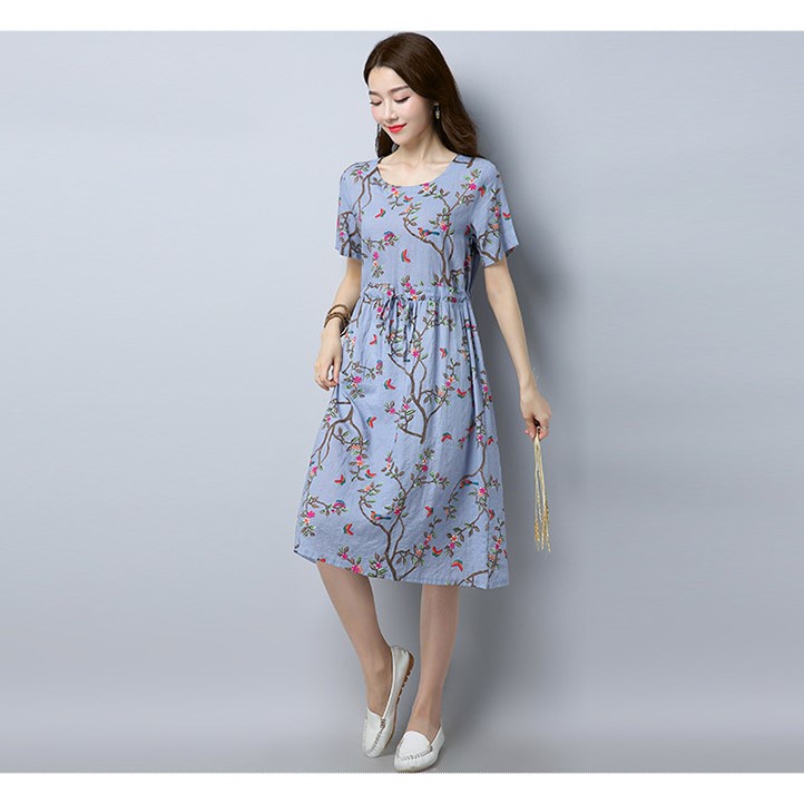 Váy đầm nữ thiết kế dáng rộng có dây thắt eo D94