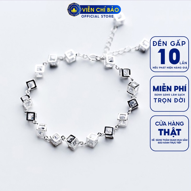 Lắc tay bạc nữ họa tiết lập phương đính đá trắng trẻ trung bạc 92 thời trang phụ kiện trang sức nữ Viễn Chí Bảo L400525