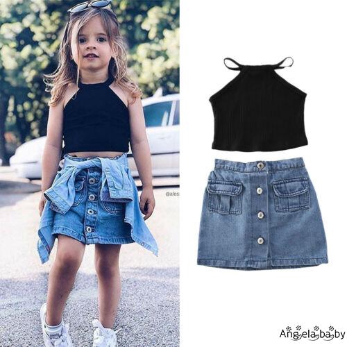 Set Áo Sát Nách+Chân Váy Denim Cho Bé Gái Từ 1-6 Tuổi