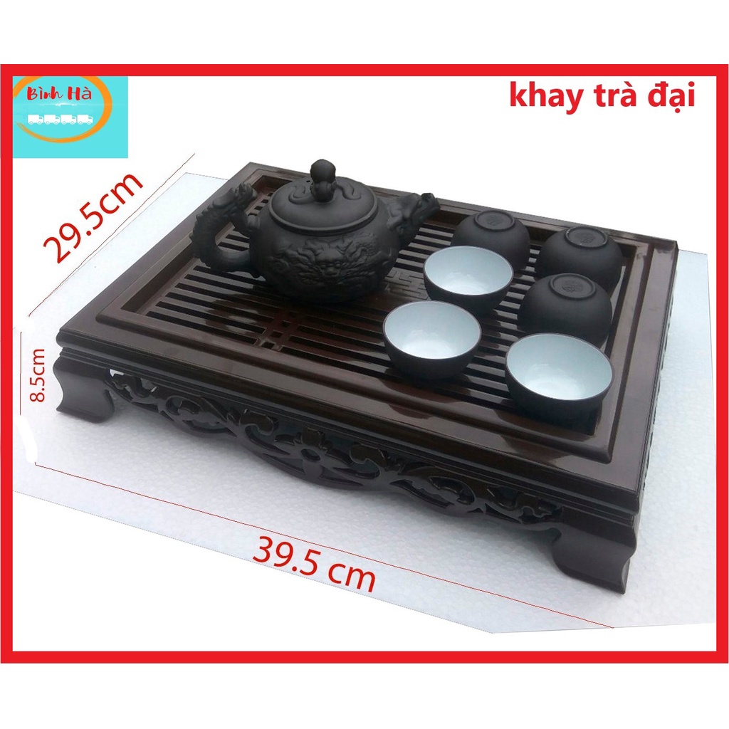 Khay trà đựng ấm chén nhựa giả gỗ Song Long Plastic nhiều kích cỡ
