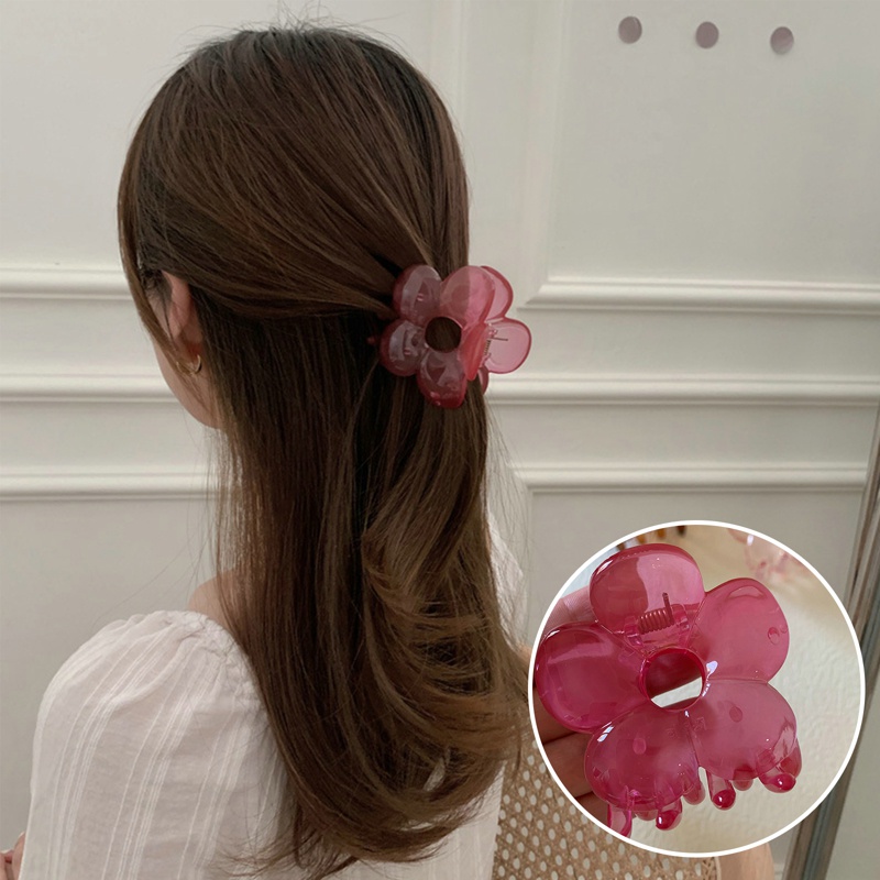 Kẹp Tóc Càng Cua Trong Suốt Bằng Acrylic Tạo Hình Bông Hoa Xinh Xắn Dành Cho Bé Gái