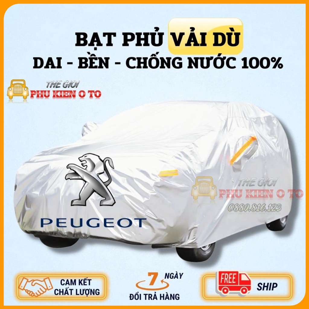 Bạt Phủ Ô Tô Vải Dù PEUGEOT 2008, 3008, 5008, Traveller, Có Phản Quang, Có Khóa Kéo Cửa Lái, Chống Nắng, Chống Nước