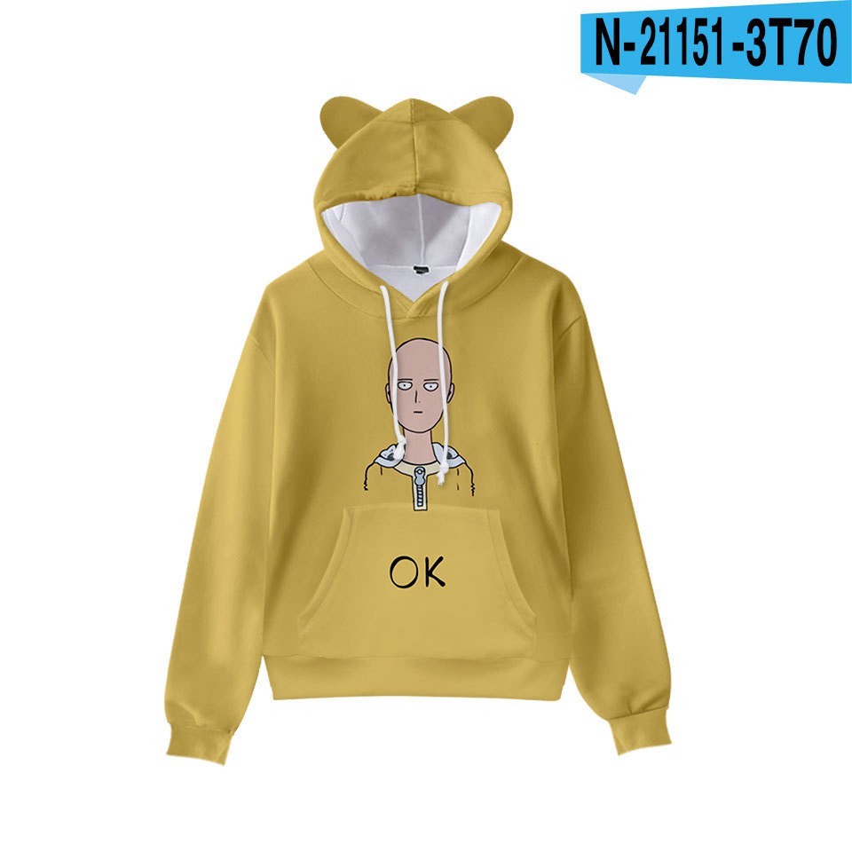 Áo Hoodie Tai Mèo In Hình One Punch Superman Thời Trang 2020