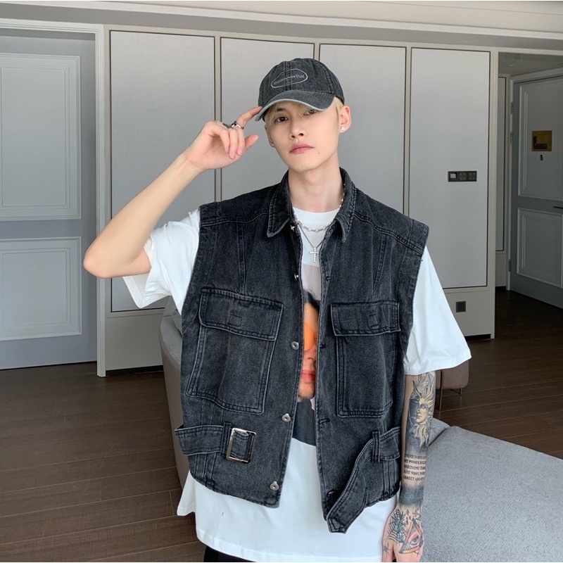 Áo khoác bò kèm đai nam nữ