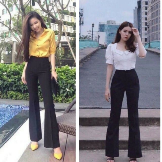 Quần vải ống loe khóa giữa