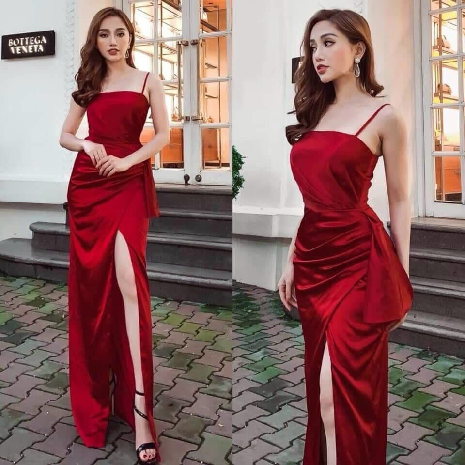 Đầm dạ hội đỏ dự tiệc hai dây giá rẻ - Mua đầm dạ hội đỏ 2s cao cấp