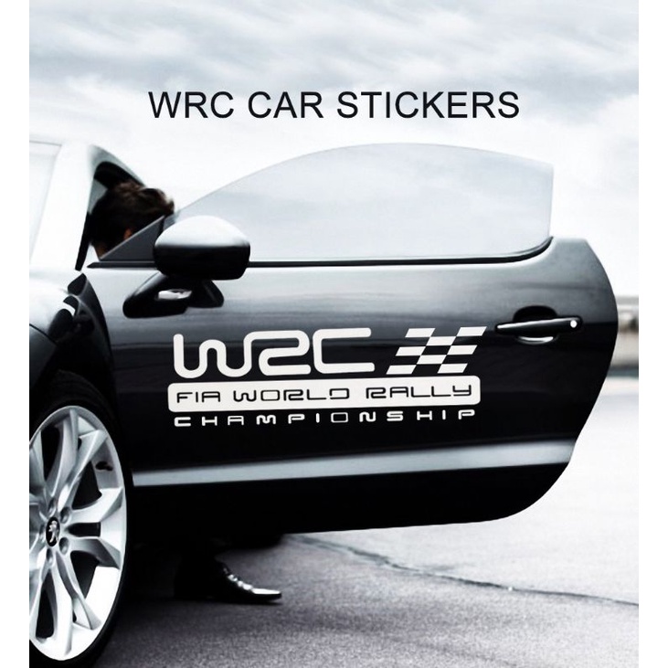 Bộ tem decal 2 miếng dán WRC trang trí cánh cửa xe hơi chống nước, chống xước trái phải