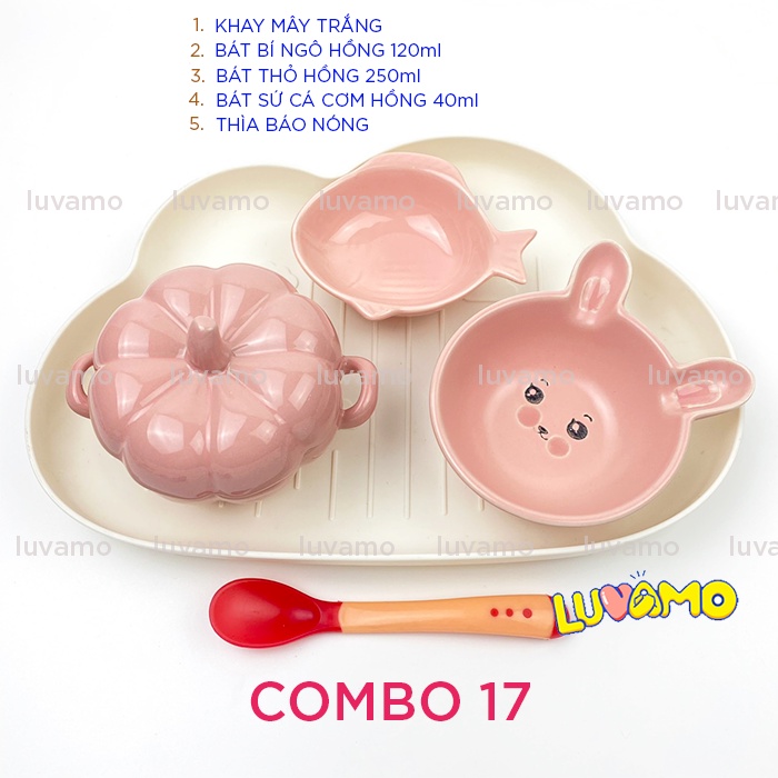 [Tặng thìa đong] Combo bát ăn dặm gốm sứ kiểu nhật cho bé AD56