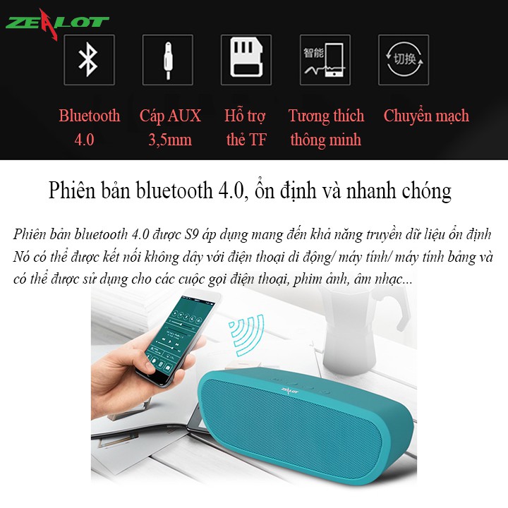 [Mã ELHACE giảm 4% đơn 300K] Loa bluetooth mini Zealot S9 - Hàng chính hãng - Bảo hàng 12 tháng