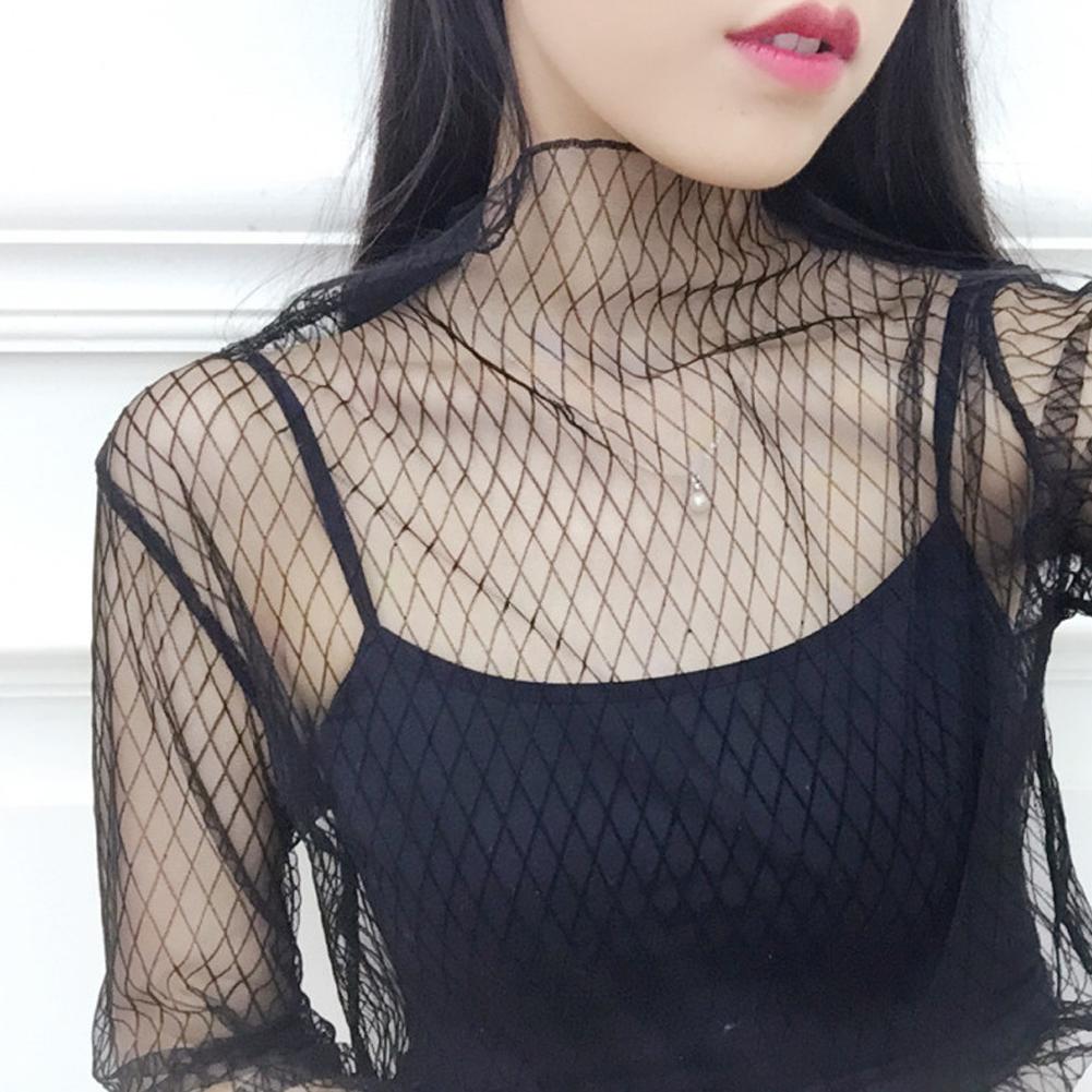 🎉SD Phụ nữ mùa hè Áo sơ mi lưới trong suốt Áo sơ mi Blusas Áo dài tay áo Chemise Femme Thường chấm Áo sơ mi nữ tính