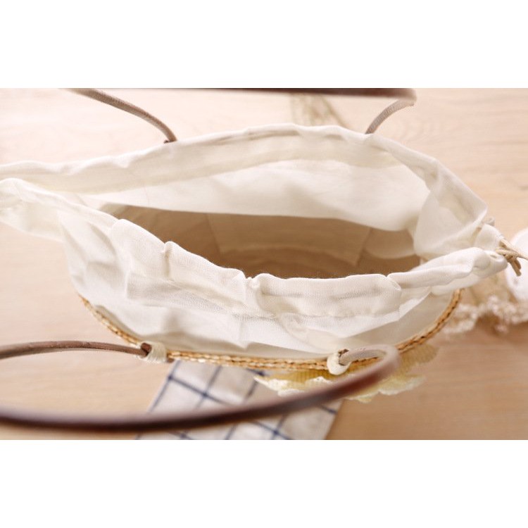 [NowShip - Giao Ngay] Túi Cói Boho Vintage Đeo Vai, Đeo Chéo Hình Tròn Dây Da Màu Nâu Be Trơn