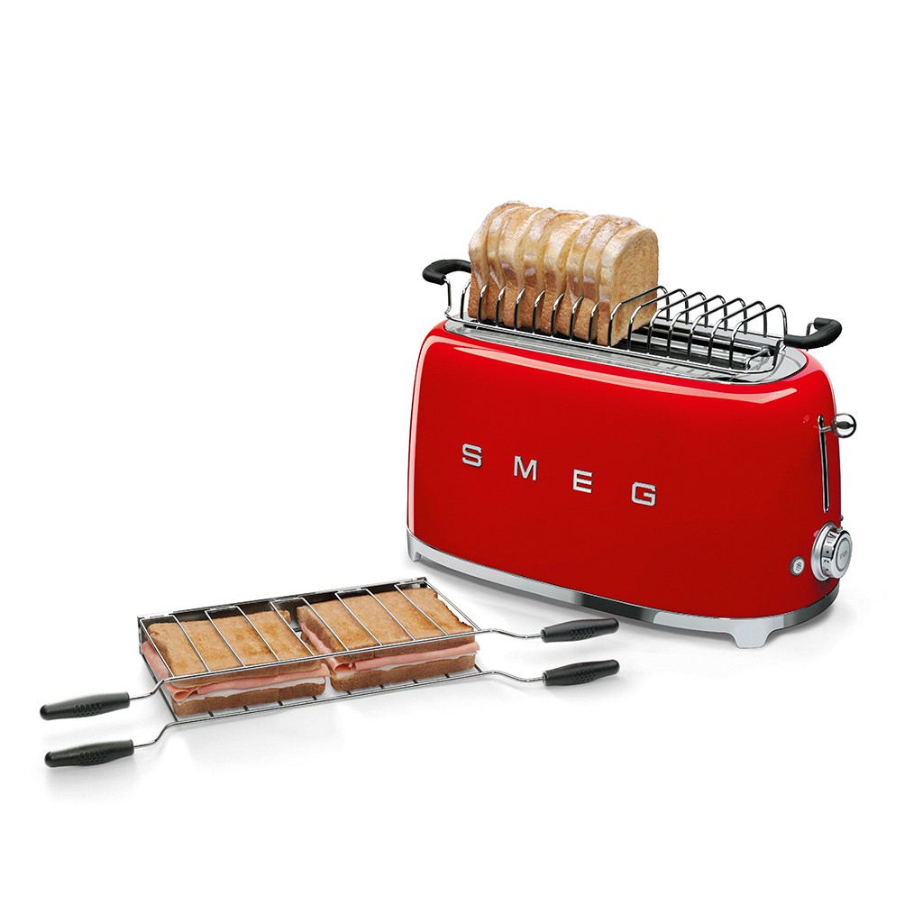 Máy Nướng Bánh Mì SMEG TSF02RDEU Red, Với 4 Khe Nướng Dễ Dàng Nướng Giòn Bánh, Làm Nóng Bánh Sandwhich - Nhập Khẩu Đức