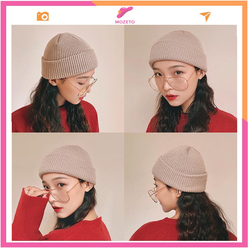 Mũ len beanie ngắn trơn nam nữ unisex nhiều màu; M04 - MOZETO