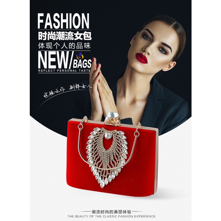 Cốp dự tiệc vuông nhung đính đá hình lá