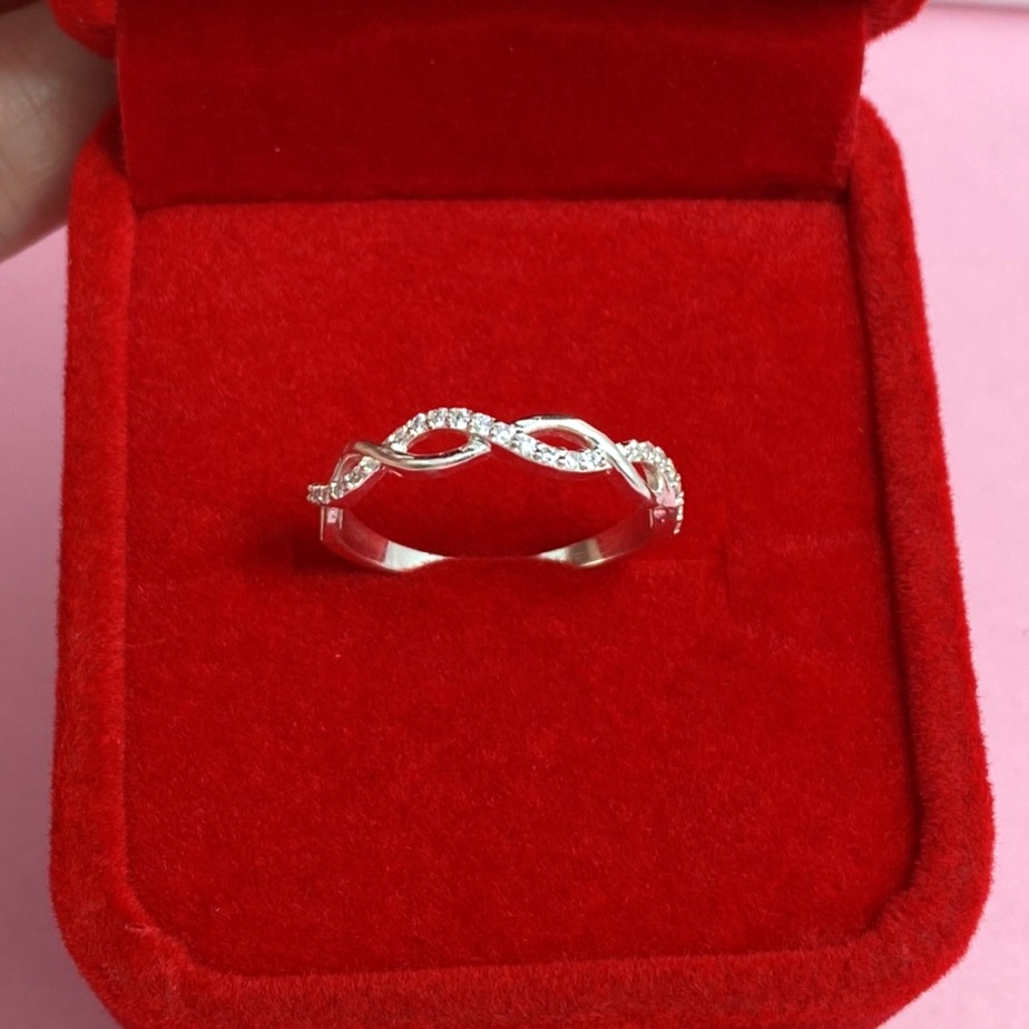 Nhẫn hở bạc ta kiểu xoắn đính đá, nhẫn nữ free size phong cách trẻ trung - Trang sức bạc Evasilver