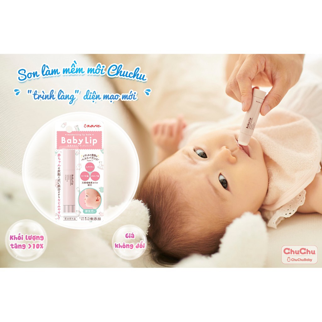 Baby lip - Son dưỡng mềm môi trẻ em Chuchubaby (dùng cho bé và cả người lớn) - không màu, không mùi