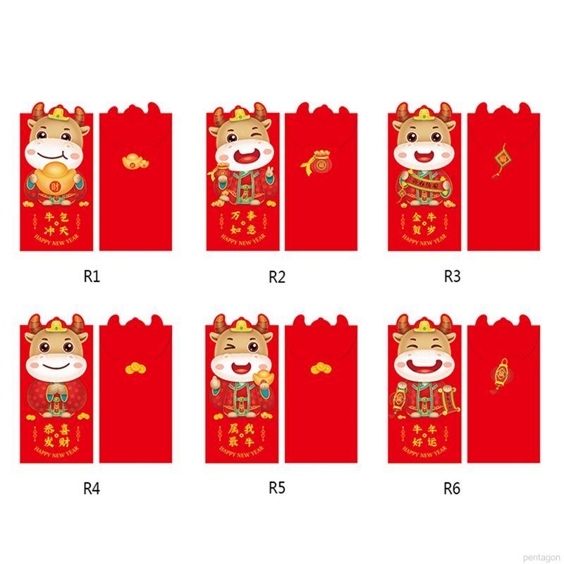Bộ 6 Bao Lì Xì Màu Đỏ Phong Cách Trung Hoa