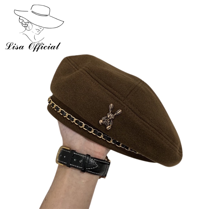 Mũ Nồi Dạ 💖 Lisa Official 💖 Nón Beret Phối Dây Xích Kim Loại Thời Trang Thu Đông Nhật Bản Cá Tính - SV-5