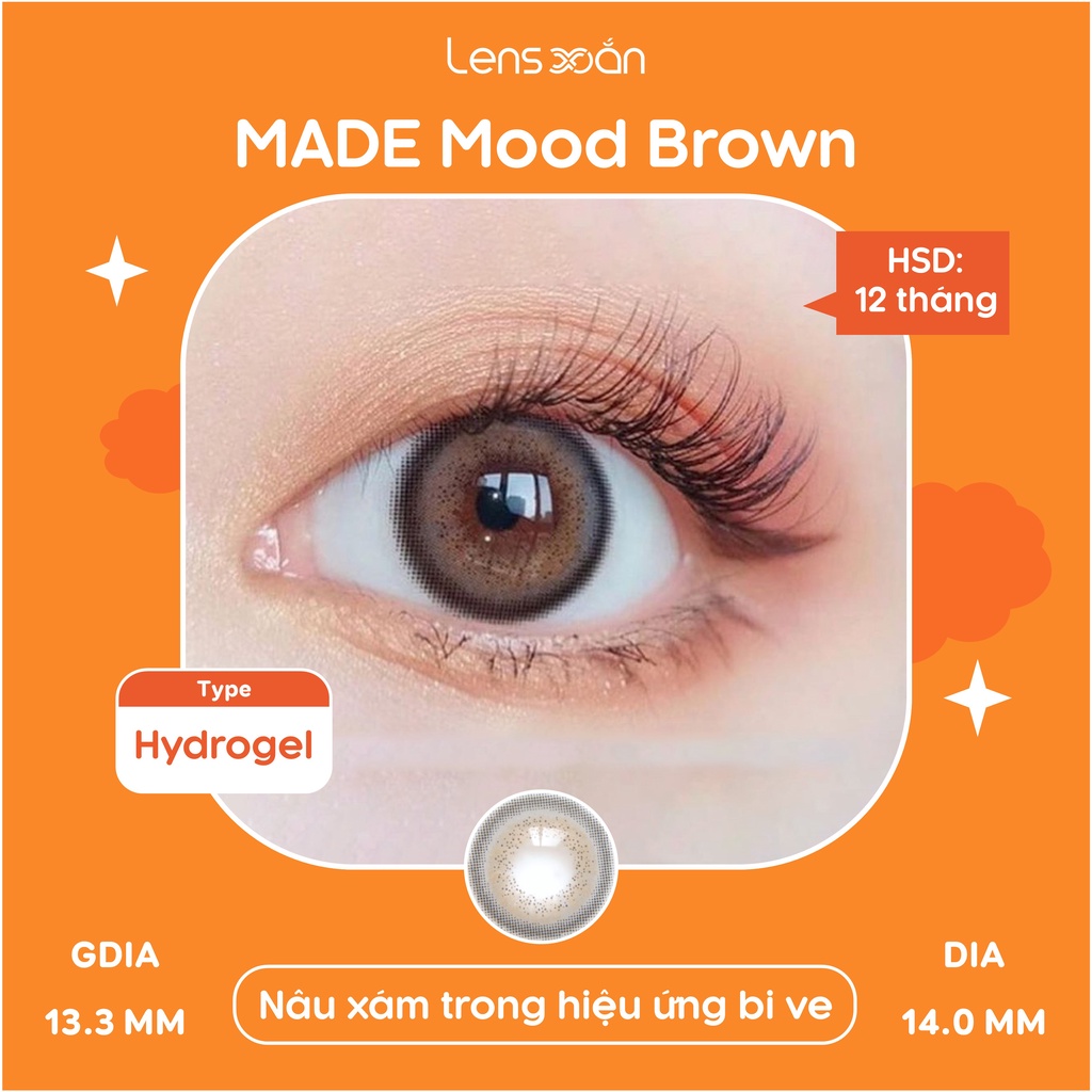 KÍNH ÁP TRÒNG MADE MOOD BROWN CỦA IDOL LENS : LENS XÁM ÁNH NÂU VIỀN SÁNG TÂY HẠN 12 THÁNG CÓ ĐỘ CẬN LỆCH | LENS XOẮN