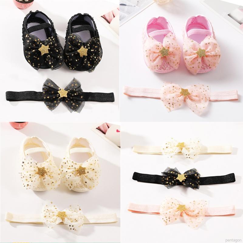 Set 2 món gồm giày và băng đô nơ công chúa đáng yêu dành cho bé gái