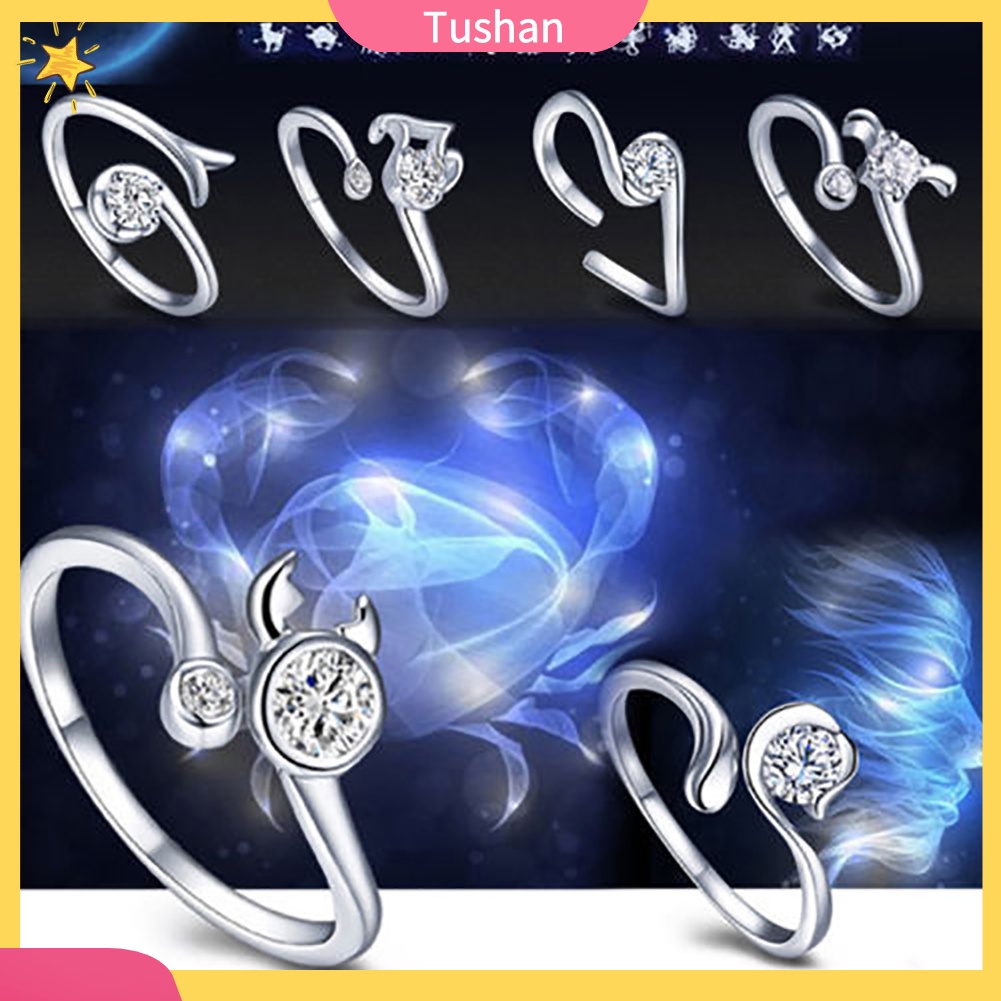 Nhẫn mạ bạc thời trang nam nữ hình chòm sao hoàng đạo