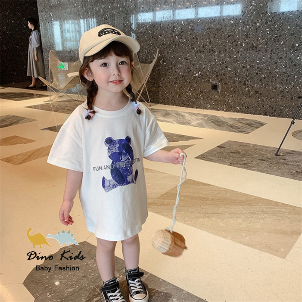 Váy thun bé gái, Áo váy gấu hồng xanh chất cotton tàu cho bé