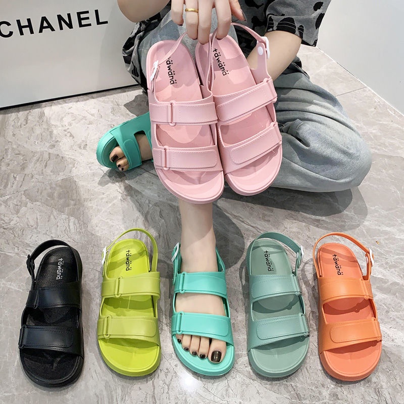 (HCM) Sandal nữ 2 quai trơn đế bằng thời trang 3 màu rực rỡ