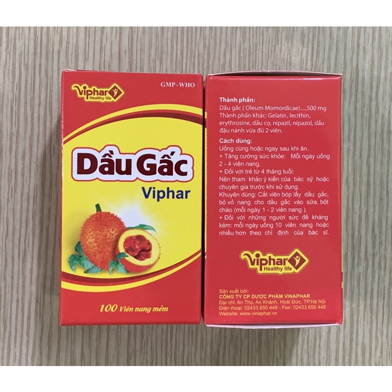 DẦU GẤC Vinaphar - ( hộp 100 viên) - chống oxy hóa, chống lão hóa da, dưỡng da, bảo vệ da, ngăn ngừa và giảm nám