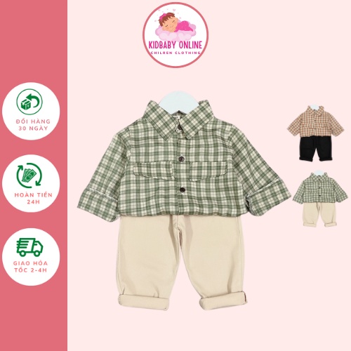 Bộ sơ mi quần kaki cho bé trai từ 1-5 tuổi- Set sơ mi cho bé trai - Bộ quần áo bé trai đi chơi Kidbabyonline K142