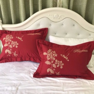 Đôi Vỏ Gối Cottong Satin Thêu Thương Hiệu Happiness