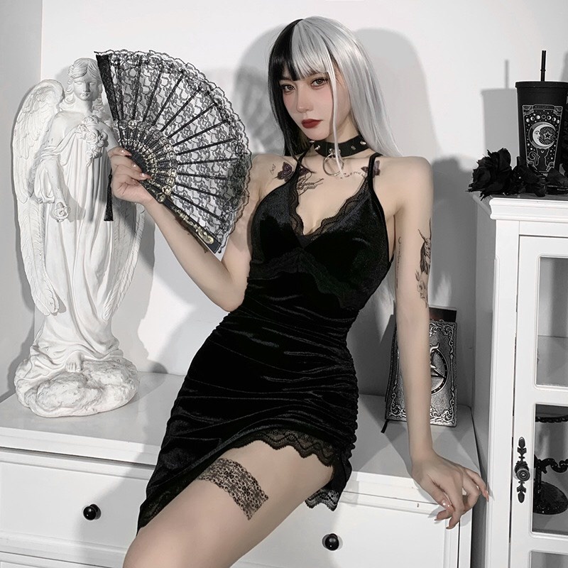 Đầm Ngủ Nhung Vạt Chéo Siêu Sexy Dây Rút Hông Tùy Chỉnh Váy Ngủ Gợi Cảm Minhduongct