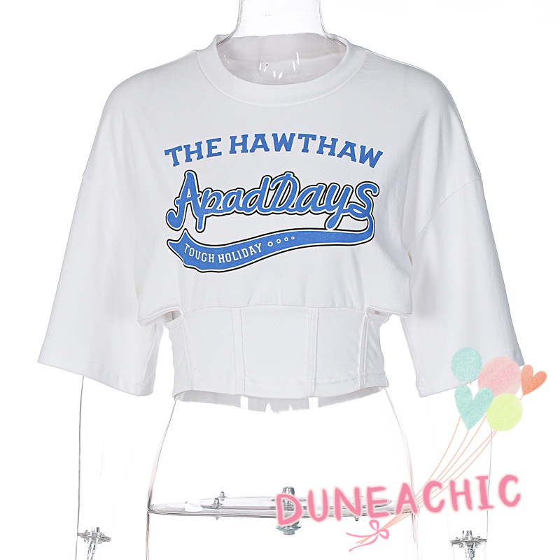 DUNEA Áo Thun Tay Ngắn Cổ Tròn Dáng Rộng In Chữ Thời Trang Cho Nữ