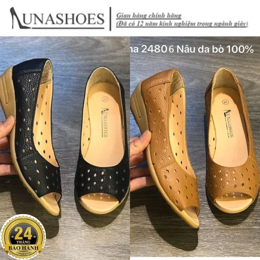 Giày đế xuồng nữ 3p da bò mềm êm chân  Lunashoes (24806) da bò thật 100% bảo hành 2 năm