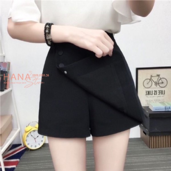 Quần giả váy ngắn chũ A màu đen ôm vạt chéo phối 3 cúc bấm - Kiểu chân váy ngắn dáng chữ A vải - Mặc đi làm công sở học | BigBuy360 - bigbuy360.vn