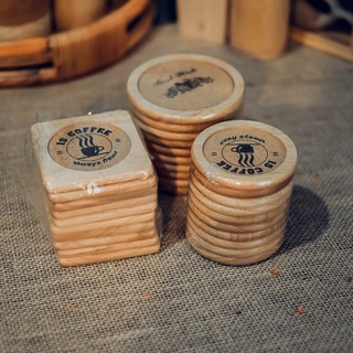Bộ lót ly 10 cái bằng gỗ - Lót ly tròn/vuông