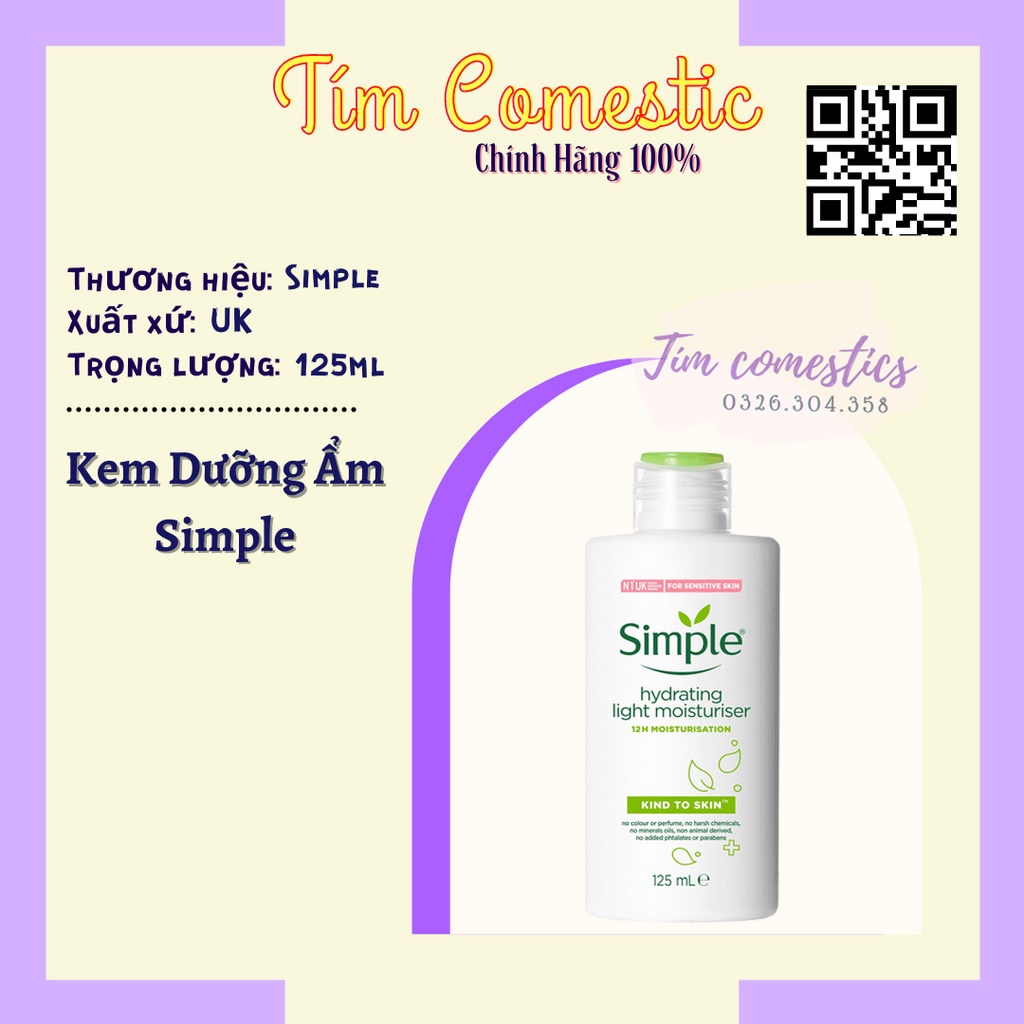 [HÀNG CHÍNH HÃNG] Kem Dưỡng Ẩm Simple Kind To Skin Hydrating Light Moisturiser_Dưỡng Da Mướt Mịn_Tự Tin Khoe Sắc