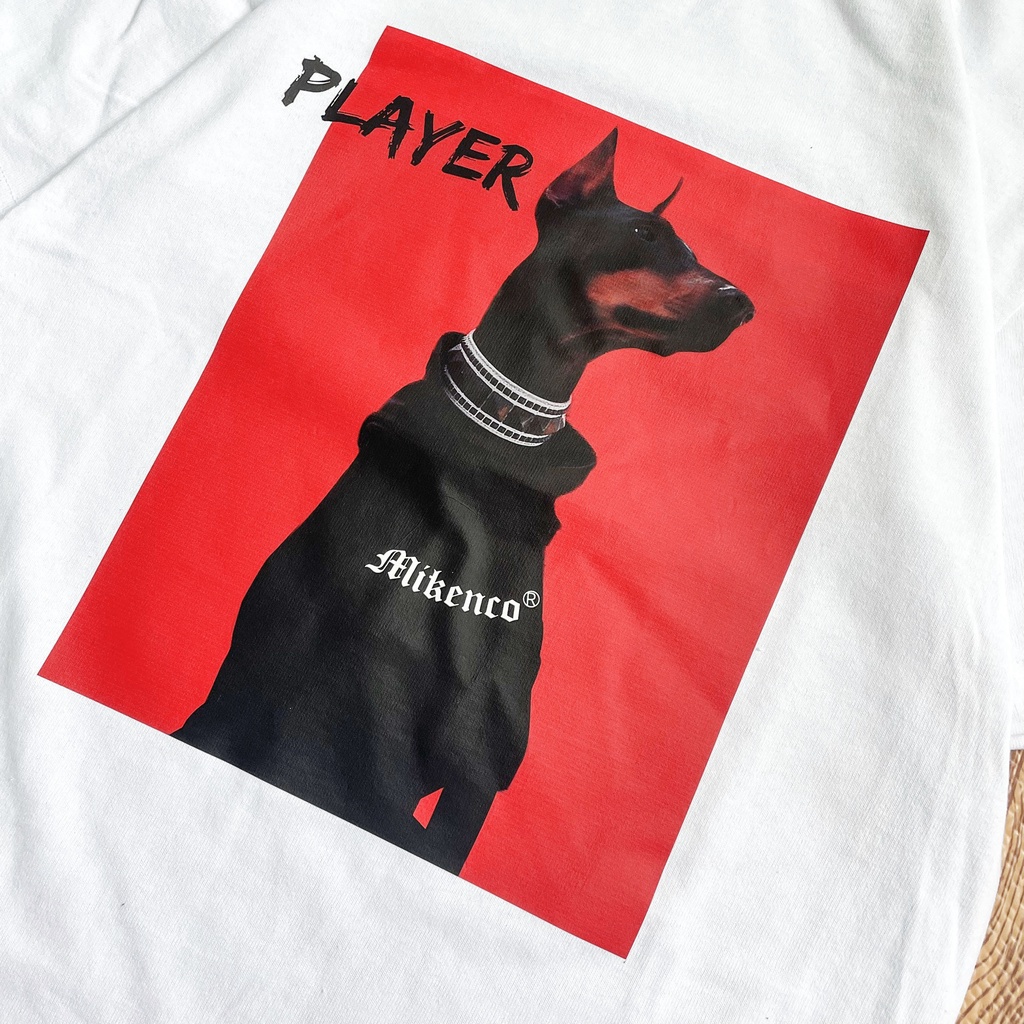 Áo thun tay lỡ MIKENCO Player Chó Đen áo phông nam nữ unisex from rộng chuẩn chất liệu cotton BrownRabbit Fashion