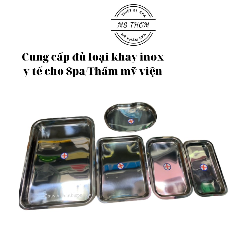 Khay inox chữ nhật y tế đủ size dùng trong bệnh viện/spa/thẩm mỹ viện