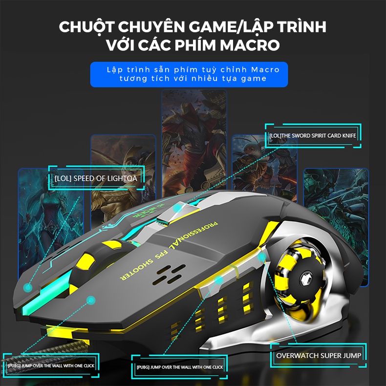 Chuột chơi game ONEKA M03 LED RGB cực đẹp chuyên gaming máy tính dây bọc dù siêu bền
