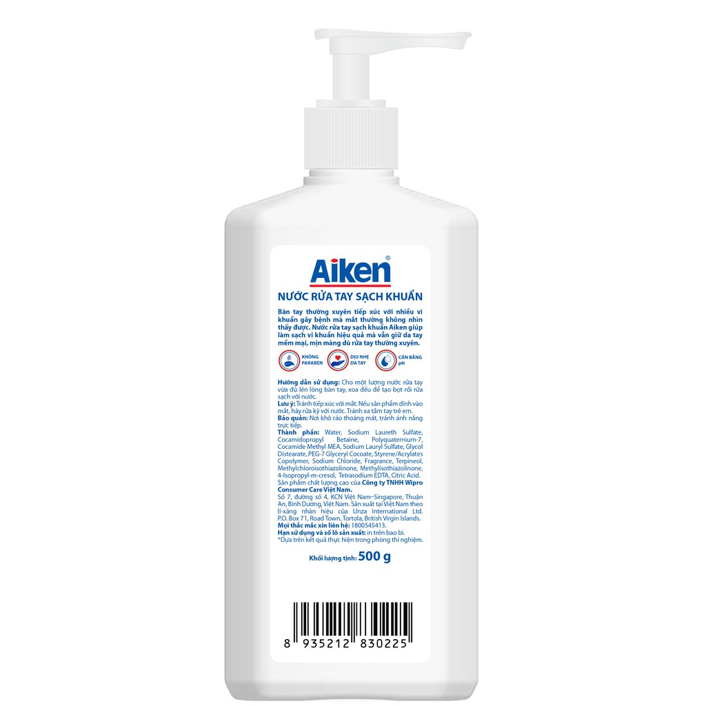 [Mã COSBDAG5 giảm 8% đơn 150k] Aiken Nước rửa tay Sạch khuẩn 500g