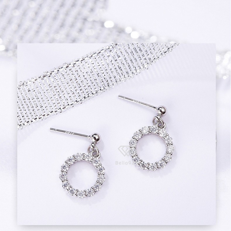 Bông tai nữ hình tròn đính hạt khuyên tai bạc 925 hàng hộp sang trọng Bella925 5236