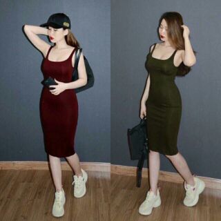 Đầm gân 2 dây body y hình
