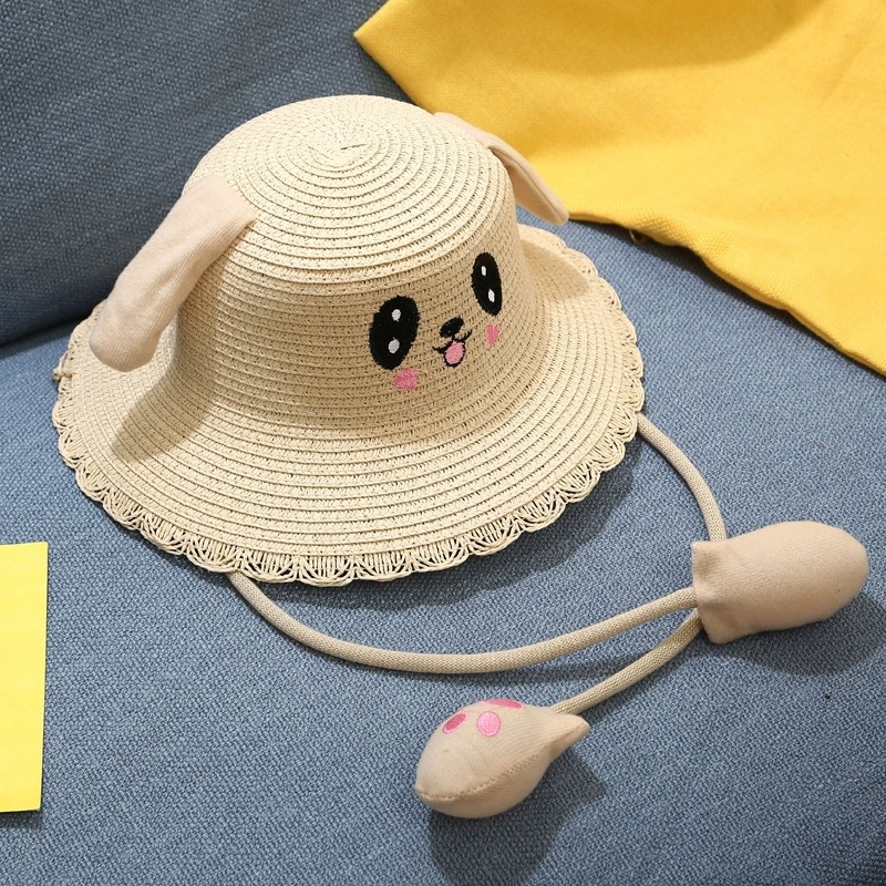 Mũ Cói Tai Thỏ Chống Nắng Có Thể Chuyển Động Tiện Dụng Dành Cho Nữ