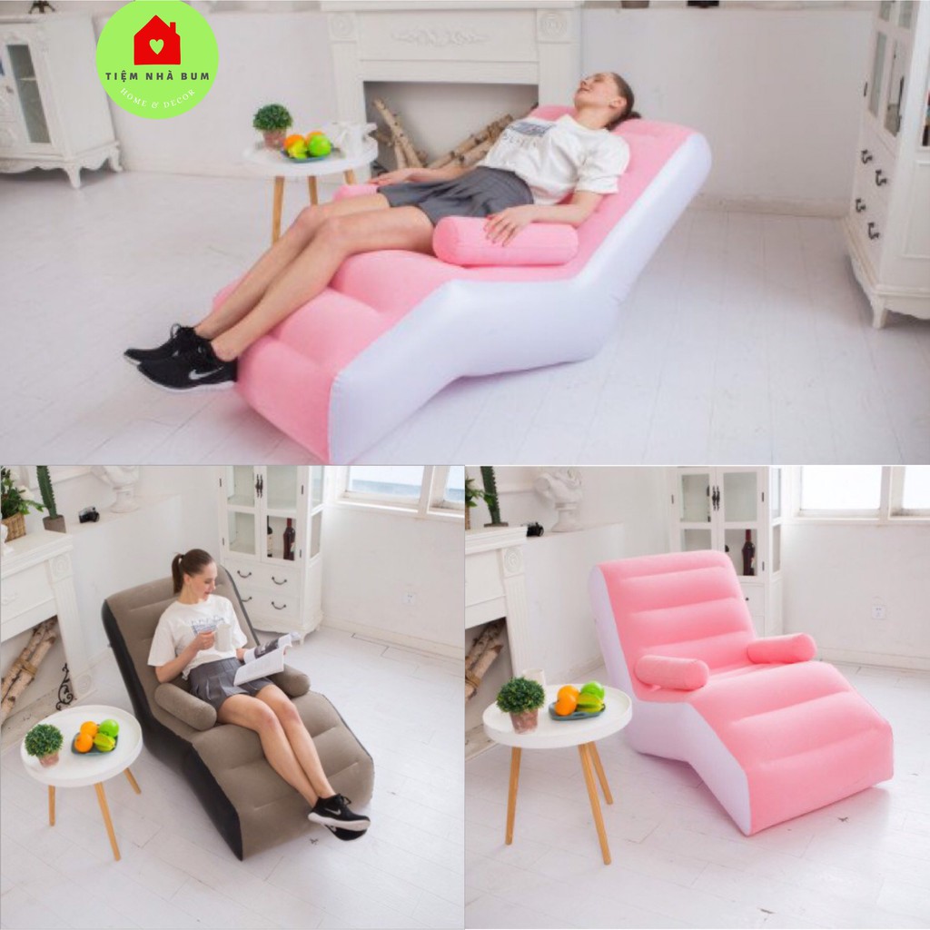 Ghế sofa lười bơm hơi, nệm hơi nằm nghỉ ngơi, thư giãn hình chữ S có tay dựa