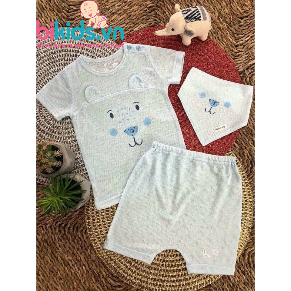 Momma- Bộ quần áo cài vai kèm khăn tam giác cho bé gái 6-24m