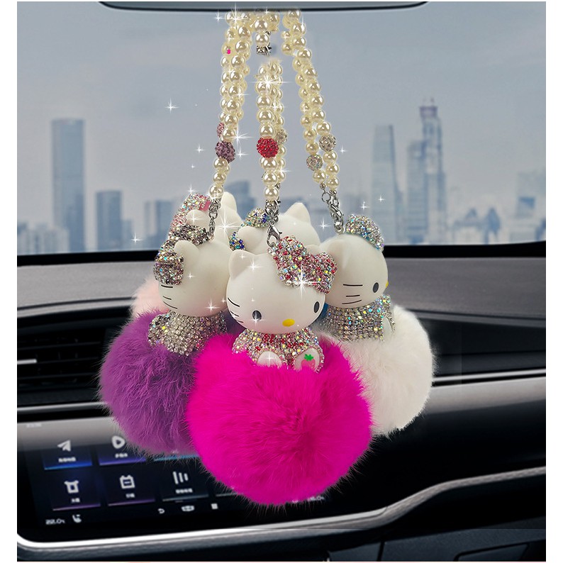 Phụ kiện dây treo trang trí xe hơi hình Hello Kitty đính đá lấp lánh đáng yêu 365