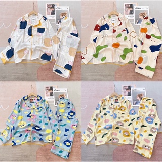 -Đồ ngủ nữ/ đồ pijama freesize 40-60kg / Bộ lụa tay dài quần dài mặc nhà cao cấp