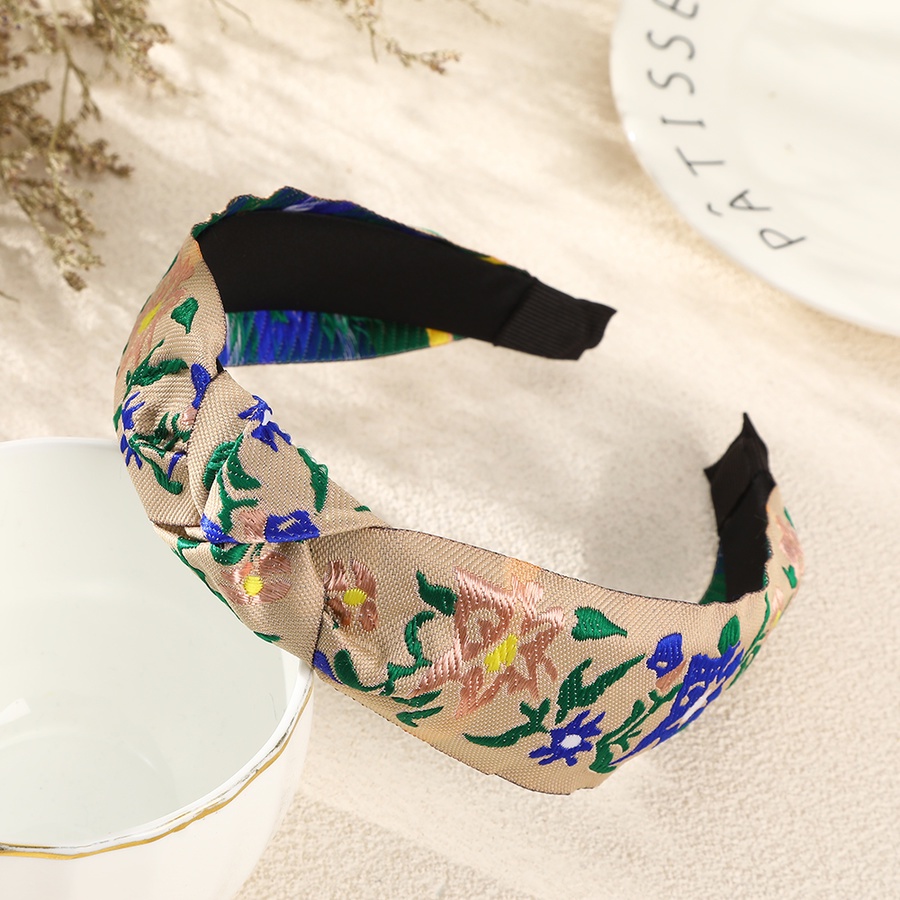 Băng Đô Cài Tóc Thắt Nút Thêu Họa Tiết Hoa Lá Phong Cách Dân Tộc Cổ Điển Thời Trang Cho Nữ