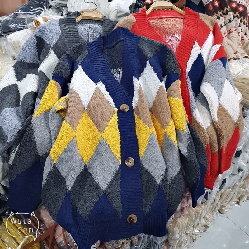 Áo khoác cadigan len lông hoạ tiết trám