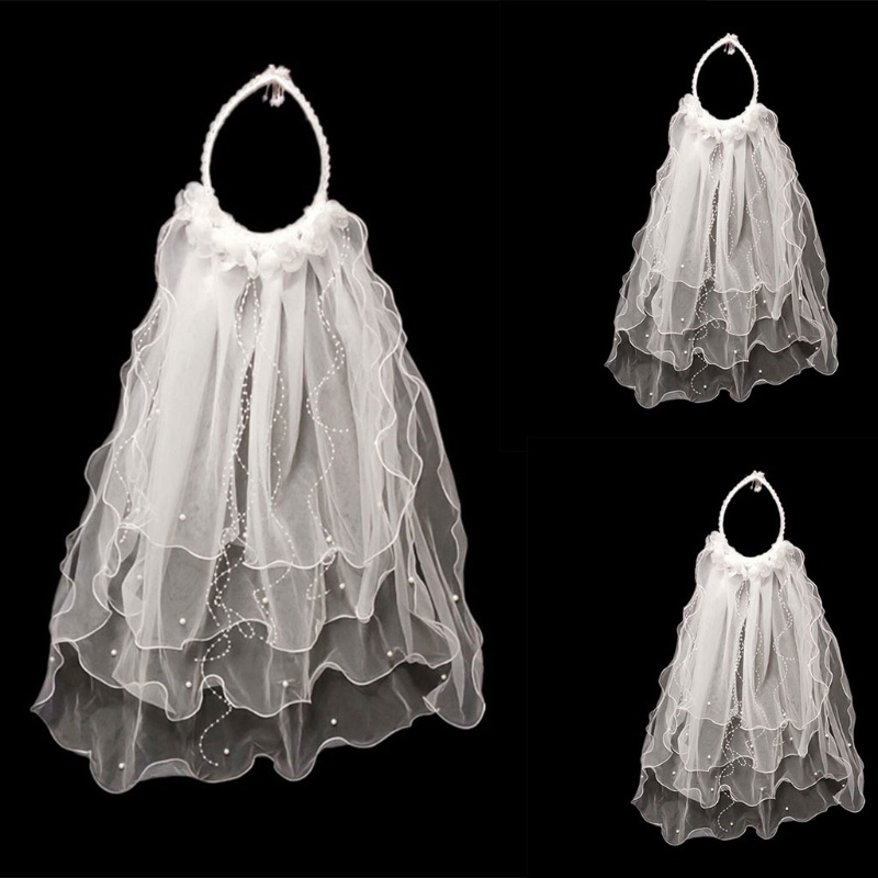 Flgo Băng Đô Vải Tuyn Trắng Xếp Lớp Che Mặt Cho Cô Dâu Trong Tiệc Độc Thân